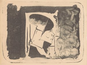 Fantasy: Profile Head to the Right in a White Rectangle, Surrounded by Black by Samuel Jessurun de Mesquita