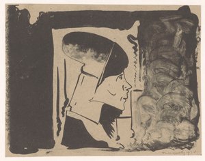 Fantasy: Profile Head to the Right in a White Rectangle, Surrounded by Black by Samuel Jessurun de Mesquita