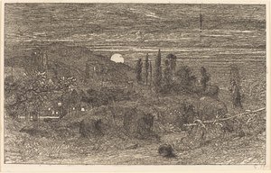 The Rising Moon, or An English Pastoral by Samuel Palmer