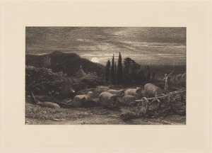The Rising Moon, or An English Pastoral by Samuel Palmer