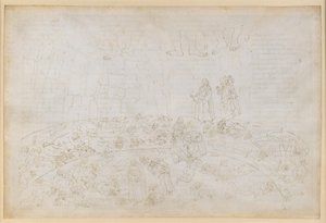 The Divine Comedy, Inferno XXXII. Ninth Circle (Cocytus), 1st and 2nd Strips: Punishment of Traitors to Kin and Country in the Ice of Caina and Antenora by Sandro Botticelli