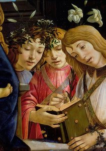 Mary with the Child, John the Baptist, and Angels (detail). Around 1490 by Sandro Botticelli