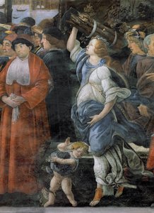 The Purification of the Leper and the Temptation of Christ (detail of woman carrying firewood and small boy carrying grapes) by Sandro Botticelli