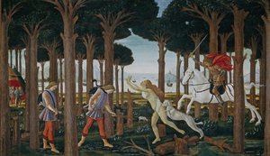 The Story of Nastagio degli Onesti First episode, ca 1483 by Sandro Botticelli