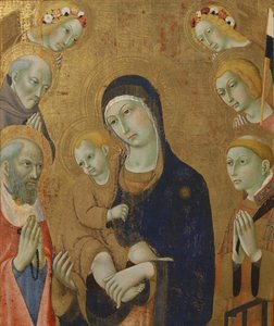 Virgin and Child, angels and saints by Sano di also Ansano di Pietro di Mencio Pietro
