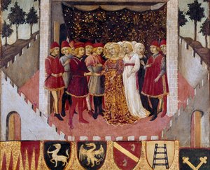 Wedding ceremony of a couple of the nobility of the city of Siena by Sano di also Ansano di Pietro di Mencio Pietro