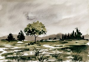Watercolor Field Landscape