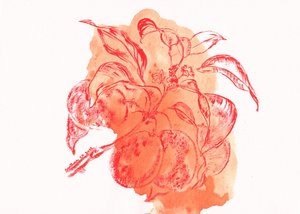 Watercolor Peach Branch by Santhosh ch