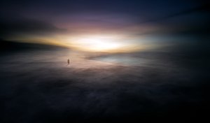 Solitary Figure Golden Horizon by Santiago Pascual Buye