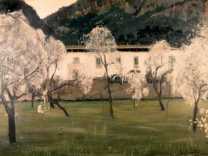 Landscape with flowers in trees