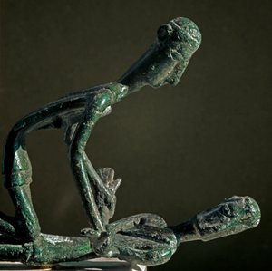 Nuragic culture: sculpted group of bronze wrestlers. From Mount Arcosu. Cagliari, Museo Nazionale Archeologico, Sardinia, Italy by Sardinia Nuragic Civilization