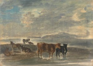 Horses and Cows in a Hilly Landscape by Sawrey Gilpin