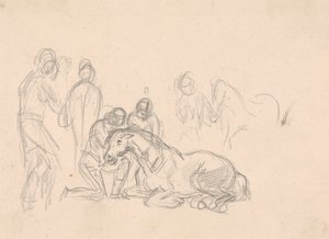 Two Figures Kneeling Beside a Horse by Sawrey Gilpin