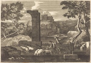 Landscape with Peasant and his Herd by Sébastien Bourdon