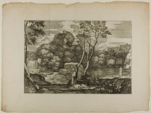 Landscape with a Dead Man and Two Priests by Sébastien Bourdon