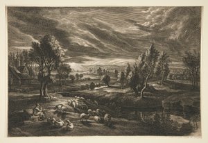 Shepherd and Sheep at Sunset by Schelte Adams Bolswert