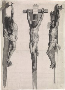 Christ on the Cross between Two Crucified Criminals