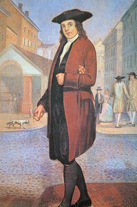 A young Ben arrives in Philadelphia, poor and hungry, with bread under his arm