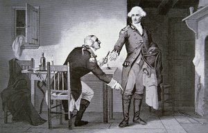 American Traitor: General Benedict Arnold Instructing Andre to Hide Papers in His Boot Top by School American