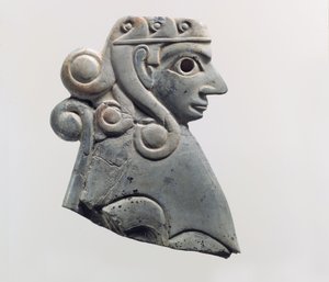 Furniture plaque: female sphinx with Hathor-style curls, c.18th century BC by School Anatolian