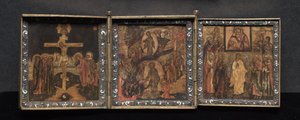 Portable Triptych Icon: The Resurrection and Anastasis by School Byzantine