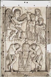 Carolingian art: holy women at the sepulcher (Ivory relief) by School Carolingian