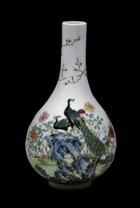 Ceramic Vase of the Pink Family Decorated with Birds and Flowers, Qianlong Reg, Paris, Musee Guimet by School Chinese