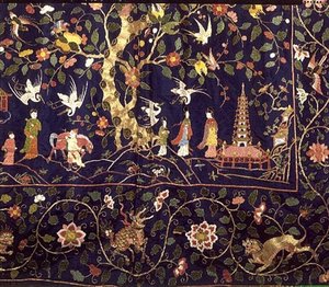 Embroidered hangings from the State Bed at Calke Abbey, early 18th century (detail)