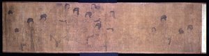 Palace Ladies at Leisure Handscroll, detail of ladies making music, after an original by Wen-chu Chou, Southern Sung period, c.1140