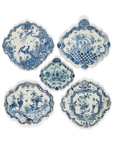 Delft Chinoiseries Shaped Lozenge Plaques, Late 17th - Early 18th Century by School Dutch