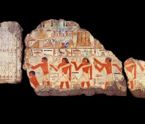 Ancient Egypt Art: Paintings of the Mastaba of Metchetchi: Ritualist Priests Mural Painting, 6th Dynasty (ca. 2350-2200) by School Egyptian