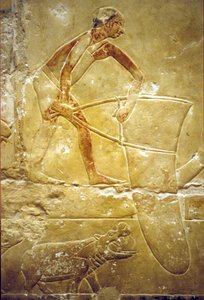 Ancient Egypt, Wall carving/painting, Mastaba/Tomb of Idout, Saqqara, 6th Dynasty, Fishing with a trap-net, Hippo by School Egyptian