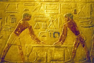 Ancient Egypt, Wall Carving/Painting, Mastaba/Tomb of Ti, 5th Dynasty, Saqqara, Workmen Polishing Wood by School Egyptian