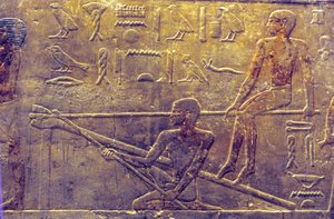 Ancient Egypt, Wall Carving/Painting, Mastaba/Tomb of Ti, Saqqara, 5th Dynasty, Shipbuilding by School Egyptian