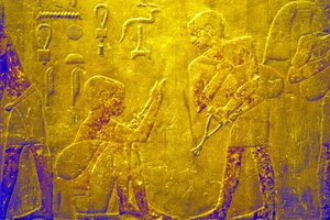 Ancient Egypt, Wall carving/painting, Mastaba/Tomb of Ti, Saqqara, 5th Dynasty, Trading goods at market by School Egyptian
