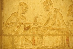 Ancient Egypt, Wall Carving/Painting, Tomb of Petosiris, Tuna el Gebel, 300 BC, Carpenters at Work by School Egyptian