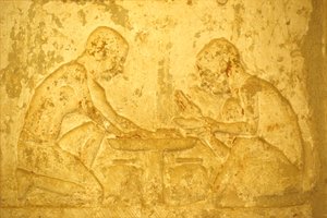 Ancient Egypt, Wall Carving/Painting, Tomb of Petosiris, Tuna el Gebel, 300 BC, Men Making Unguent Medicines by School Egyptian