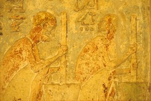 Ancient Egypt, Wall Carving/Painting, Tomb of Petosiris, Tuna el Gebel, 300 BC, Workers Using Pestle and Mortar by School Egyptian