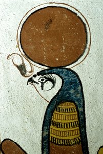Ancient Egypt, Wall Painting, Horus, Sun God, Sun Symbol, Tomb of Sennedjem, Thebes, Deir el Medina