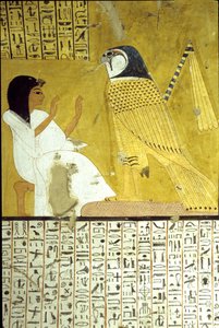 Ancient Egypt, Wall painting, Tomb of Inherkhau, Thebes, Tomb of the Nobles, 20th Dynasty, Inherkhau worshipping the Horus hawk