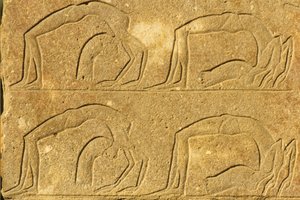 Ancient Egypt, Wall Painting/Carving, Female Acrobats Performing, Karnak Temple, Luxor by School Egyptian