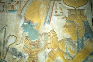 Ancient Egypt, Wall Painting/Carving, Isis and Osiris, Temple of Seti I, Abydos