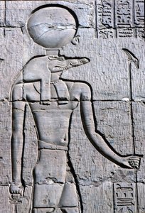 Ancient Egypt, Wall painting, Sebek carrying an ankh by School Egyptian