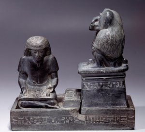 Egyptian Antiquity: The scribe Nebmertouf and the monkey Thoth, god of scripture and patron of scribes