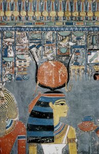 Luxor, Thebes: Valley of the Kings, tomb of Horemheb, Egyptian pharaoh with the goddess Isis