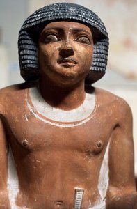 Male figure, Painted limestone statue, Egyptian civilization, Detail by School Egyptian