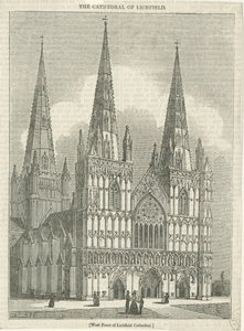 Lichfield Cathedral - West Front: woodcut engraving by School English