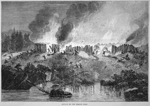 New England White Settlers Attack the Pequot Indian Fort During the Pequot War of 1637
