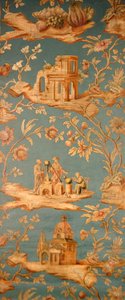 Oilcloth wallpaper depicting various scenes by School English