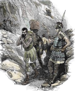 Roman Legionary Supervising Anglo-Saxon Workers in a Tin Mine, England 50 A.D.